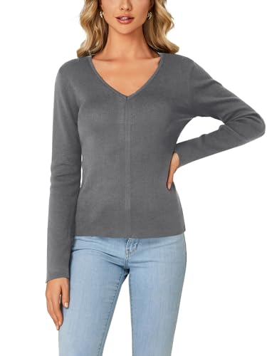 Image of LYANER Women's Fall Sweaters V Neck Long Sleeve Slim Fit Pullover Knitted Tops