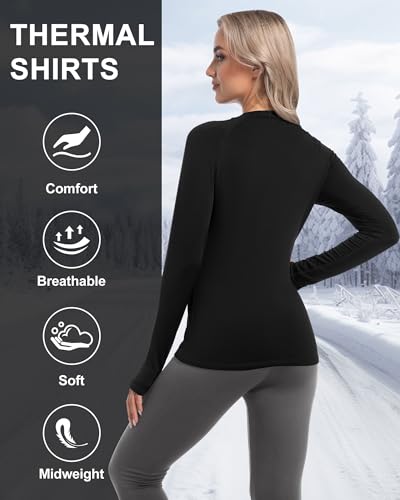 Women's Thermal Athletic Shirts Long Sleeve Compression Baselayer Tops for Cold Weather 2 4 Pack, XX Large, 2 Black2