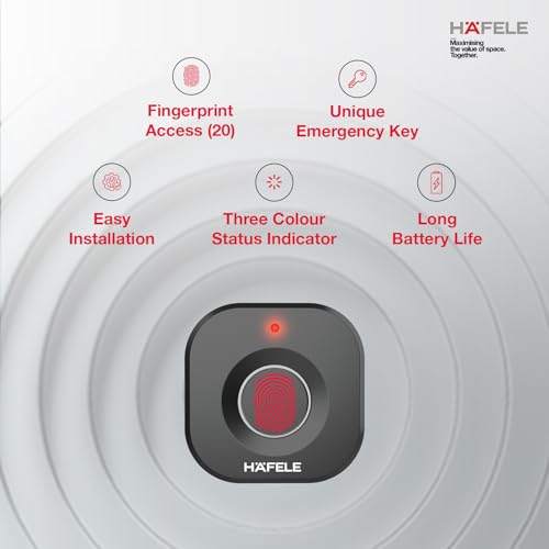 Image of Hafele Kabi-Block Cabinet Lock, Matt Black, Capacitive Fingerprint Access, Status Indicator, Smart Lock for Cabinets and Drawers