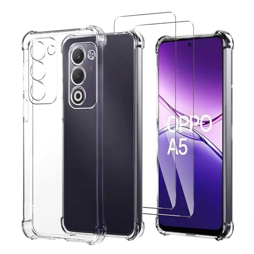 JDXHFF Cover Compatibile con OPPO A5 4G / OPPO A5 5G (6.67') Trasparente e 2 Pezzi Pellicola Protettiva in Vetro Temperato - Bumper Custodia Morbido Silicone Protettivo TPU Case Clear