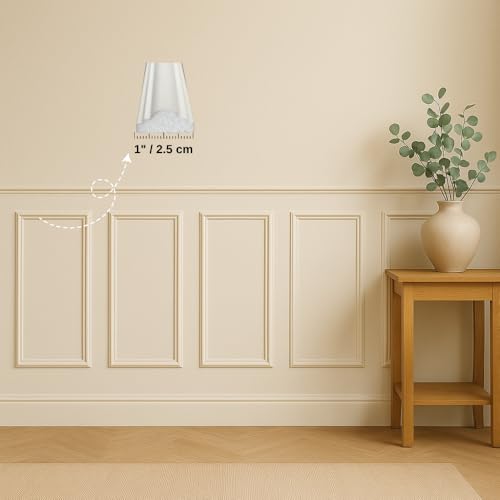 Kit de moldura de pared – Paquete de molduras precortadas e imprimadas, paneles de revestimiento de madera listos para montar, marco de pared de poliestireno pintable, ribete de pared clásico duradero