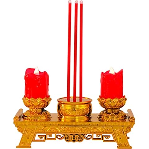 OSALADI LED Retro Chinese Candle Lamp Candlestick Ornaments Vintage Style Lotus Lamp Fortune Lamp for Buddha Chinese Style Buddhist Supplies Cover