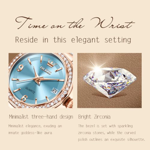 Image of OLEVS Women's Quartz Watches - Elegant Oval Diamond Dress Watch with Ceramic Band, 30M Waterproof Ladies Wrist Watch for Dress & Casual Wear (Rose Gold Blue /Red /Purple /White)