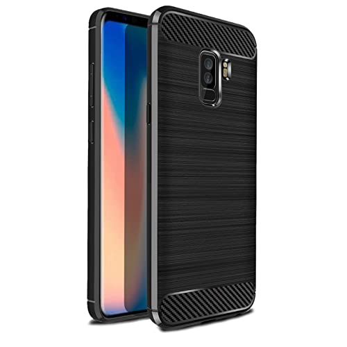 HEYUS Case for Samsung Galaxy S9 Plus Case, Shock-Absorption Brushed Flexible Soft Carbon Fiber Protective Cover for Samsung S9+ - Black