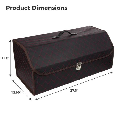 Battipaw 27.5 Inches Trunk Organizer For Car With Lid, 2 Compartments Collapsible Car Trunk Leather Storage Box Multipurpose, Large Suv Grocery Trunk Organizer (Large) #TOP3
