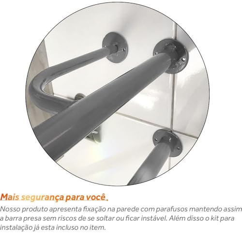 Conjunto 2 Barras De Apoio Idosos Para Banheiro Em Aço 77cm Prata