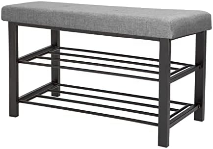 Simplify Storage Bench, Shoe Rack, Ottoman, Tufted, Padded Seating for Entryway, Bedroom, Closet & Hallway, Grey