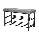 Simplify Storage Bench, Shoe Rack, Ottoman, Tufted, Padded Seating for Entryway, Bedroom, Closet & Hallway, Grey