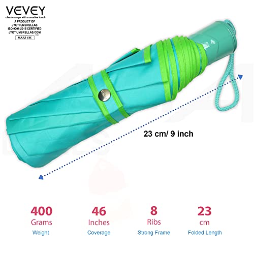Image of VEVEY 3 Fold Umbrella - Compact Travel Light Automatic, Wind Resistant, Mono Silver Coated - Ladies Umbrella