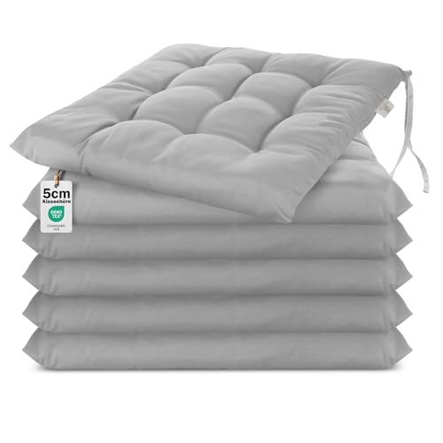 Brandsseller Juego de 6 Cojín de Asiento 40x40 cm Cojín para Silla Colchoneta para Silla con Correas de Sujeción Cojín Decorativo para Interior y Exterior Acolchado - Gris Claro