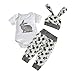 Lazzboy Baby Junge Mädchen Cartoon erste Ostern 3D Bunny Outfits Strampler Hut Hose Set (1 STÜCK Tops + 1 STÜCK Hosen + 1 STÜCK Hütte)(Grau,Höhe100)