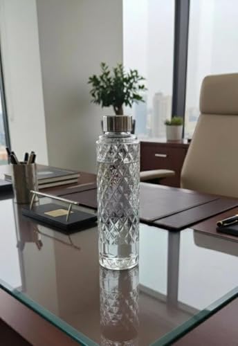 Image of Crystal Diamond Cut Glass Water Bottle with Stainless Steel Lid, Clear, Transparent, Water Bottles, Kids' School Water Bottles, Lab Weighing Bottles
