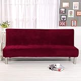 19V78 Stretch Armless Sofa Bed Cover Luxury Velvet Futon Slipcover Wine Red Full Size Armless Couch