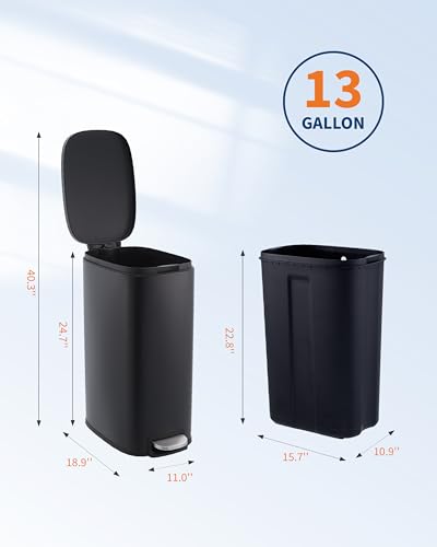 Caneca de basura estrecha inoxidable 50L con tapa suave miniatura 2