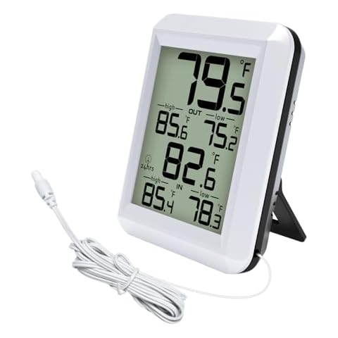 Urageuxy Digital Indoor Outdoor Thermometer Wired, Indoor Outdoor Temperature Monitor with Min/Max Record and Probe Sensor for Home, Office, Greenhouse, Aquarium, Refrigerator, Freezer (White) Cover