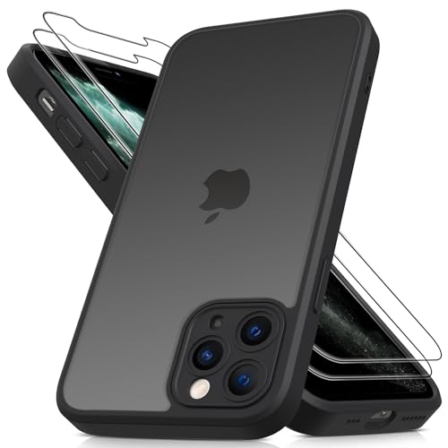 Mootobo for iPhone 11 Pro Case 3 in 1 [Military Grade] Shockproof Phone Bumper Cover Built-in 2 HD Screen Protector Frosted Translucent Back Phone Cover for 11 Pro 5.8-Inch - Black