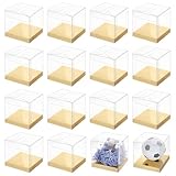 BENECREAT 20 pz Scatole Regalo Trasparenti, Scatole Portaconfetti Pieghevoli In PVC Da 7x7x7cm con Base In Carta Dorata per Regali di Nozze, Compleanni, Feste e Festival
