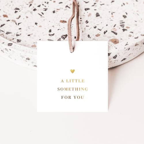50 Gold Foil Thank You Gift Tags by ThreeKin 2.5 x 2.5 Elegant Pre-Punched Hole Hanging Tags for Gifts & Favors - Perfect for Weddings Baby Showers Parties Holidays Anniversaries Celebrations