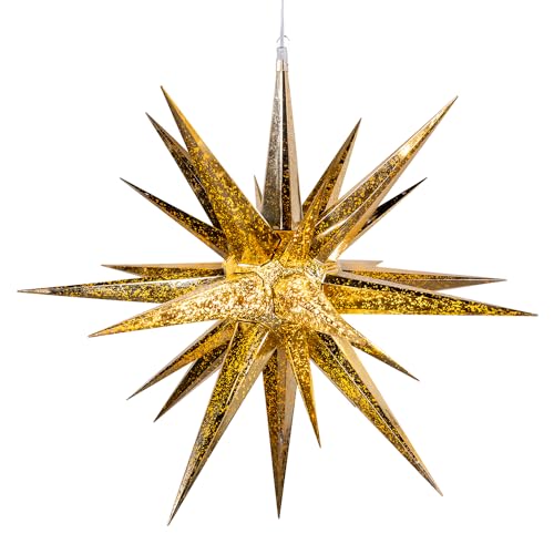Kurt Adler 24" 4 Lights Warm White LED Gold Crackle Moravian Star Treetop