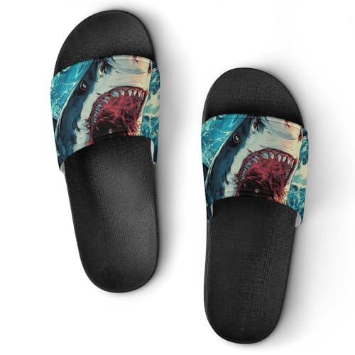 Abyss Shark Waves Ocean Men's Bathroom Slippers Shower Indoor Home Beach Outdoor Shoes for Women