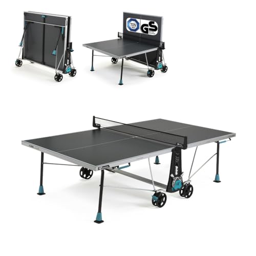 Cornilleau 300x - Outdoor Tischtennisplatte - Klappbar - Einfach zu bedienen - 5 mm Melaminharzplatte - TÜV geprüft -Tischtennistisch für draußen - Turniermaße - Grau