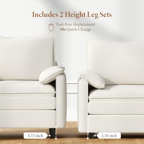 Image of Vesgantti 40 inch Single Seat Sofa, Comfy Cloud Couch Deep Seat Upholstered Couch Chenille Modern Sofa with Armrest Pillow, Easy Assembly for Living Room, Bedroom and Apartment, Snow White