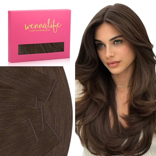 Image of WENNALIFE Invisi Edge Tape in Hair Extensions Human Hair,#4,24 Inch | 24 Inch 30g 10pcs Chocolate Brown Invisi Remy Hair tensions Natural Seamless Injected Tape Straight tensiones