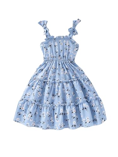 Girl's Ditsy Floral Tiered Ruffle Fairy Dress Bowknot Sleeveless Swing Summer Dresses