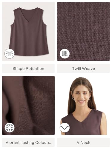 Image of SAADAA V-Neck Tops for Women| Viscose Fabric | Sleeveless Design | Relaxed Fit for Everyday Comfort | Office & Casual Wear