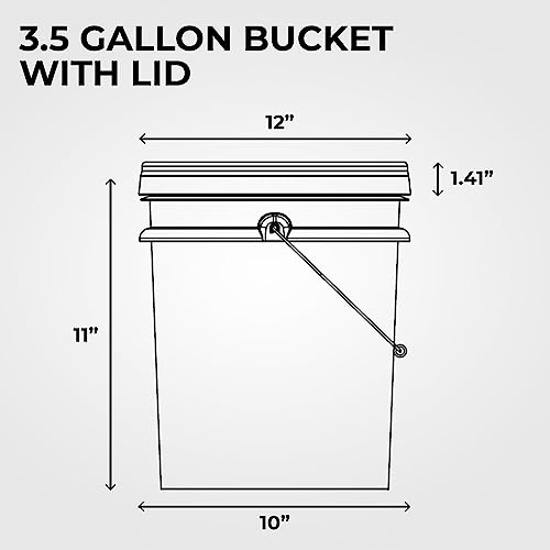 Image of 3.5-Gallon White Bucket Pail Container with Lid | Food Grade | Heavy-Duty Approx 90 MIL Extra Durable | Metal Handles with Plastic Grip | Multi-Use | Easy Stack and Store | BPA Free - 3 Pack