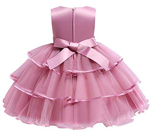 Flower Girls Embroidered Lace Tulle Dress Bowknot Princess Wedding Birthday Party Communion Pageant Dance Ball Gown3