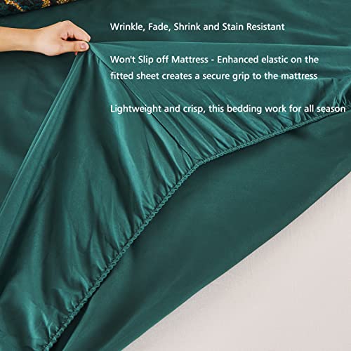 Urbonur 6 Pcs Marble Comforter Set King Green/Gold Mountain Fluid Marbling Print Bed In A Bag Abstract Watercolor Bedding Comforter With Sheets Set (6-Piece, Green, King) #TOP5