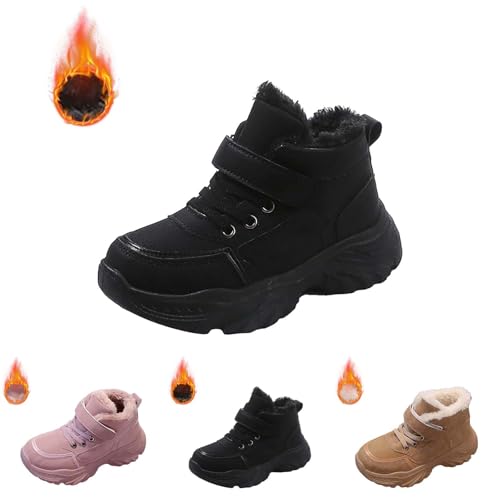 Childrens Chunky Sole Slip On Short Boots Kids Girls Boys Fuzzy Lined Warm Booties Toddler Winter Cozy Outdoor Shoes3