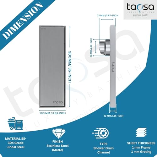 Image of Tapsa Tile Insert Floor Drain | 304 Stainless Steel | Invisible Shower Drain Channel | Shower Drain Channel | Water Drain Channel | with Cockroach Trap. (36X4, SS Matte Tile Insert Floor Drain 20 mm)