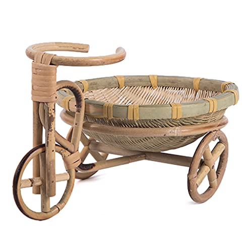KerDejar Mini Tricycle Rattan Woven Fruit Basket Bamboo Handmade Wicker Storage Basket