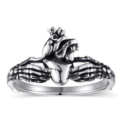 AVECON Skull Claddagh Heart Rings 925 Sterling Silver Statement Rings Stackable Ring for Women Native Heart Model Rings Size 6 Cover