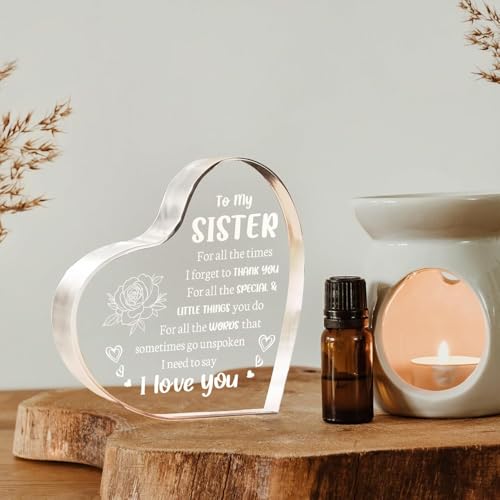 Image of Gifzy Sister Gifts from Sister Brother, to My Sister Acrylic Heart Sign Presents, Birthday Christmas Mothers Day Graduation Wedding Valentines Day Gifts for Sister