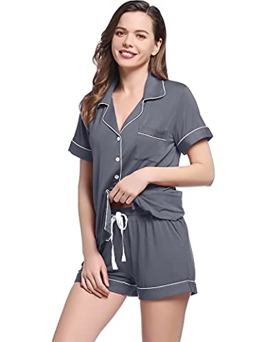 Image of Joyaria Women's Cooling Bamboo Viscose Pajamas Shorts Set Button Front | Moisture Wicking, Cool & Lightweight, Breathable PJs for Night Sweats