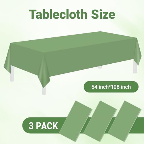 Image of Childom 3 Pack Sage Green Tablecloths,54 inchx108 inch Plastic Table Cloth Disposable for Rectangle Tables,Sage Green Table Cover for Dinner Outdoor Picnic Birthday Bridal Wedding Baby Shower Party Decoration
