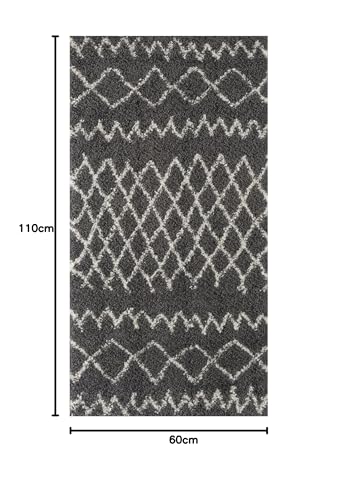 THE RUGS Modern Moroccan Design Living Room and Bedroom Rugs, Non-Shedding & Easy Care (Tangier Dark Grey/Ivory, 60x110 cm) - Image 2
