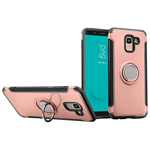 Galaxy J6 2018 Case DWaybox Hybrid Back Case Cover with 360 Degree Rotation Ring Holder for Samsung Galaxy J6 2018 5.6 Inch Compatible with Magnetic Car Mount Holder (Rose Gold)