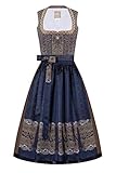 Moser Dirndl lang 80er dunkelblau Gemustert braun Juliane 008328, mit Glamour-Faktor, mit Blumenmuster, prächtige Zierborten, mit kritallfarbenem Schmuckstein 40