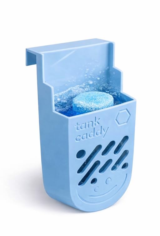 The Tank Caddy Toilet Tablet Holder-Veteran Invented Blue Bleach Soot Trap