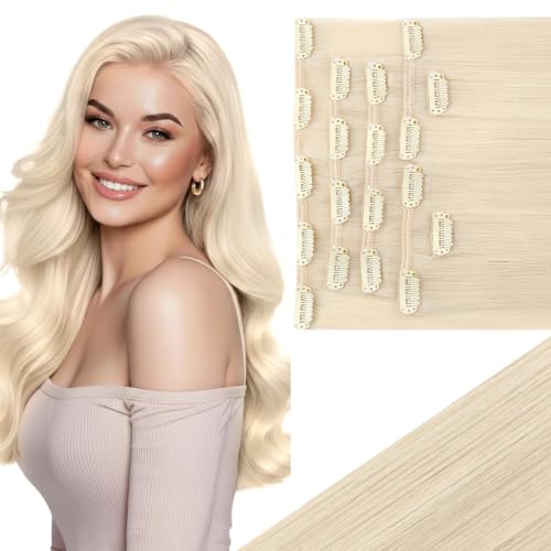 Ve Sunny Blonde Clip in Hair Extensions Real Human Hair Remy Hair 18 Inch