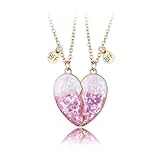 Best Friend Necklaces for 2 Girls BFF Necklaces Friendship Gifts for Women BFF Necklace for 2 Best Friend Heart Matching Gifts for Bestie Birthday Gift Jewellery for Women (Sequin Pink)