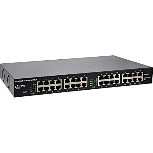 InLine® PoE+ Gigabit Network Injector Hub 16 Puertos (16x PoE+), 1 Gbps, 19 Pulgadas (Ángulo Incluido), Metal, 2 Ventiladores miniatura 1