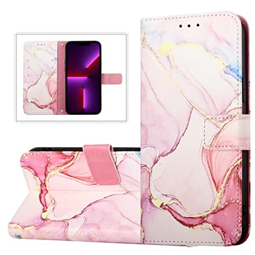 Capa carteira Sanlydy compatível com Moto G52, ouro rosa mármore 3 porta-cartões couro PU tira de pu