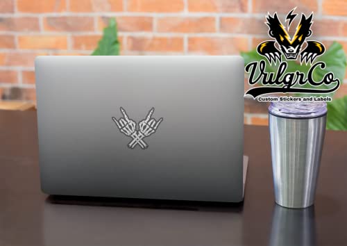 Image of VulgrCo Skeleton Hands Rock On Horns Sign Black White Funny Sticker Vinyl Waterproof UV Resistant Decal For Phones Laptops Water Bottles Tumblers Boats Cars Trucks Windows Kayak 3 inch inch Bumper