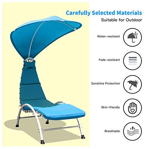 Graffy Patio Chaise Lounge Chair, Outdoor Hammock Chair W/Canopy, Waterproof Recliner Chair W/Cushion & Headrest, Arc Stand Lounge For Pools, Decks, Balconies (Turquoise) #TOP3