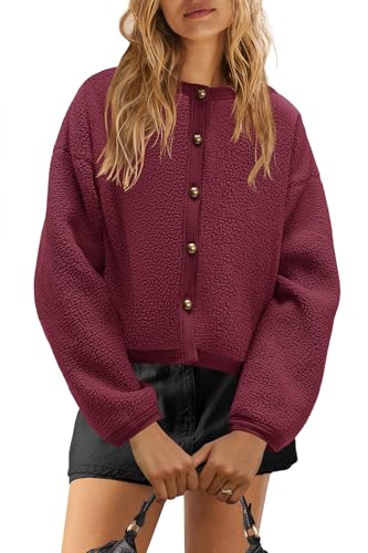 Image of Yanekop Womens Sherpa Jacket Button Down Fleece Winter Coat Fuzzy Jackets Chunky Cardigan Sweaters Open Knit Sweater